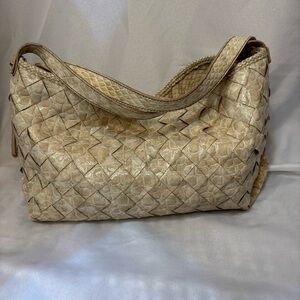 Jessica Simpson Cream Basketweave Croc Embossed Shoulder Hobo Tote Handbag Purse